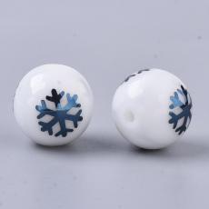 10 mm fehér kerek gyöngy metál kék hópelyhes 5 db