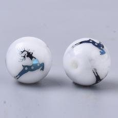 10 mm fehér kerek gyöngy metál kék szarvasos 5 db