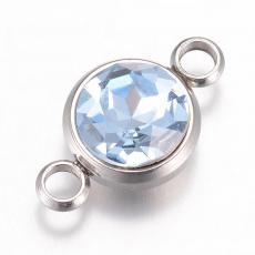 17 x 10 mm rozsdamentes acél strasszköves távtartó világos zafírkék