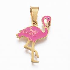 rozsdamentes acél rózsaszín flamingó medál medáltartóval arany színű