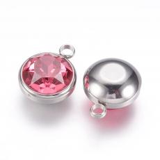 rozsdamentes acél strasszos medál 14 mm: rózsaszín