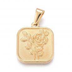rozsdamentes acél arany színű rózsa négyzet medál medáltartóval