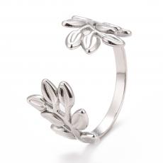 rozsdamentes acél ezüst színű állítható gyűrű leveles