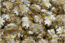 juharlevél gyöngy kristály telt fehér-arany 5 db