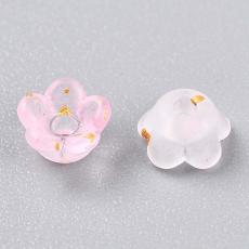 akril öt szirmú pici virág arany fóliás színátmenetes fehér-rózsaszín 20 db