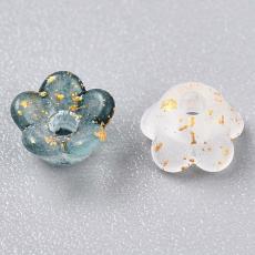 akril öt szirmú pici virág arany fóliás színátmenetes fehér-sötétzöld 20 db