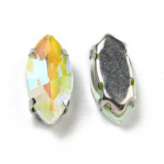 foglalatos üveg kaboson navette 15 x 7 mm: fluorescent peridot