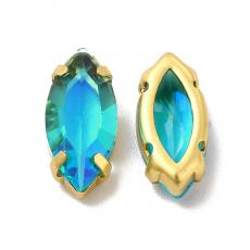 foglalatos üveg kaboson navette aquamarine-moonlight 15 x 7 mm