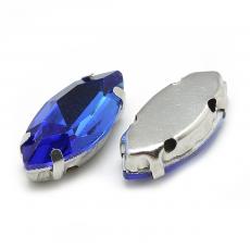 foglalatos üveg kaboson navette zafírkék 15 x 7 mm