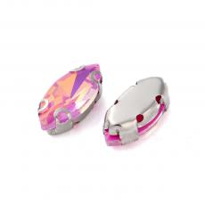 foglalatos üveg kaboson navette opál rózsaszín 15 x 7 mm