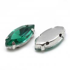 foglalatos üveg kaboson navette smaragdzöld 10 x 5 x 4 mm