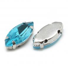 foglalatos üveg kaboson navette aquamarine 8 x 4 mm