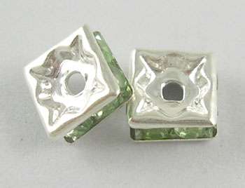 strasszos négyzet rondell 6 mm: világoszöld