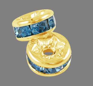strasszos rondell arany 6 mm: türkizkék