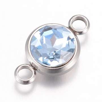 17 x 10 mm rozsdamentes acél strasszköves távtartó világos zafírkék