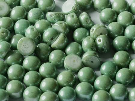 chalk white teal luster kétlyukú kaboson 6 mm 10 db