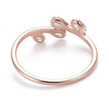 rozsdamentes acél rose gold színű cirkonia köves gyűrű "leveles" 8-as méret