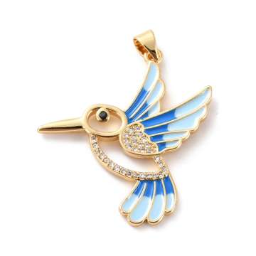 cirkonia köves medál: kolibri arany-kék színű medáltartóval
